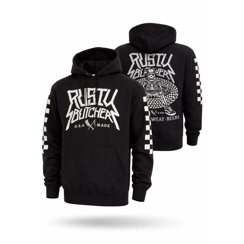 Rusty Butcher USA Made Skull Moto Hoodie Black Graphic Pullover Medium